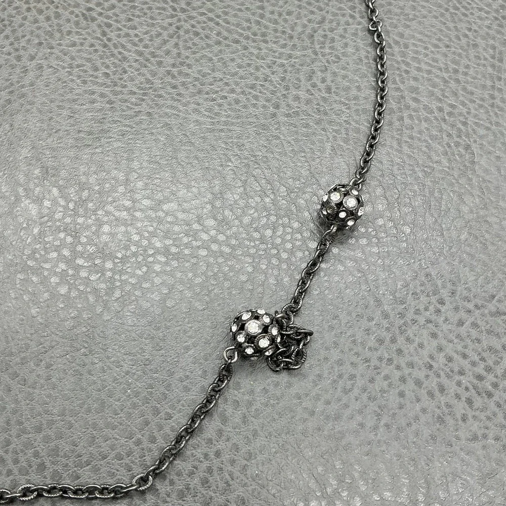 LOFT Necklace Gunmetal Tone Long‎ Chain Pave Crystal Ball Station Womens Jewelry